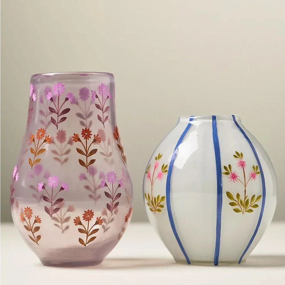 Anthropologie JOANNE FLORAL GLASS VASE Style No.  4554G934AA Lilac/Pink Tall